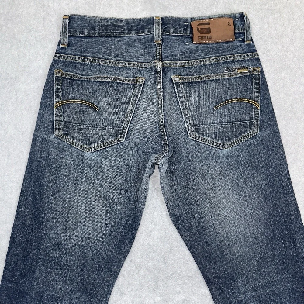 G‎ Star Raw Jeans Mens 28x32 3301 Original Straight Button Fly Whiskered Skater